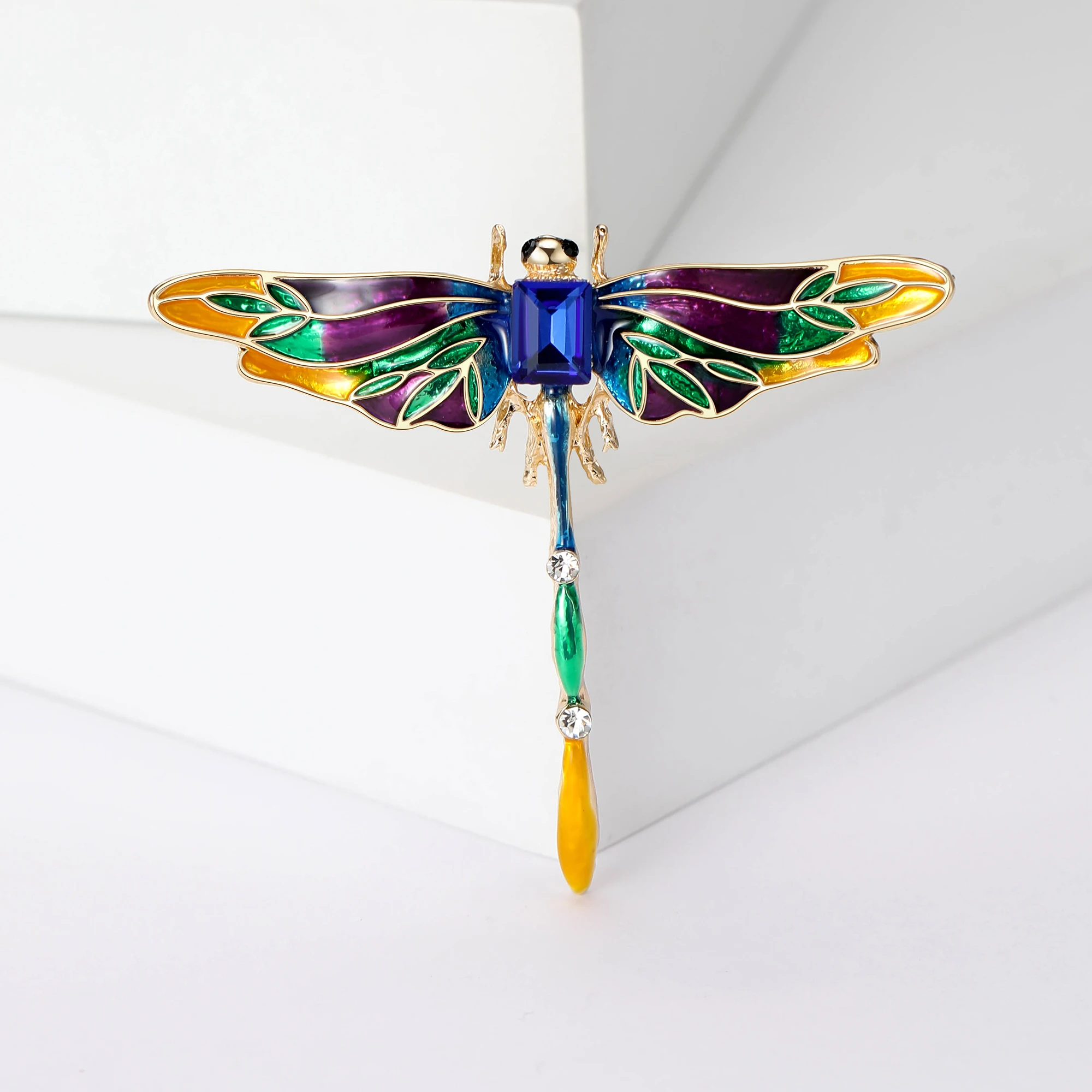 Enamel Gemstone Dragonfly Brooches For Women Unisex Insect Pins Multi-color Available Office Party Accessories Gifts