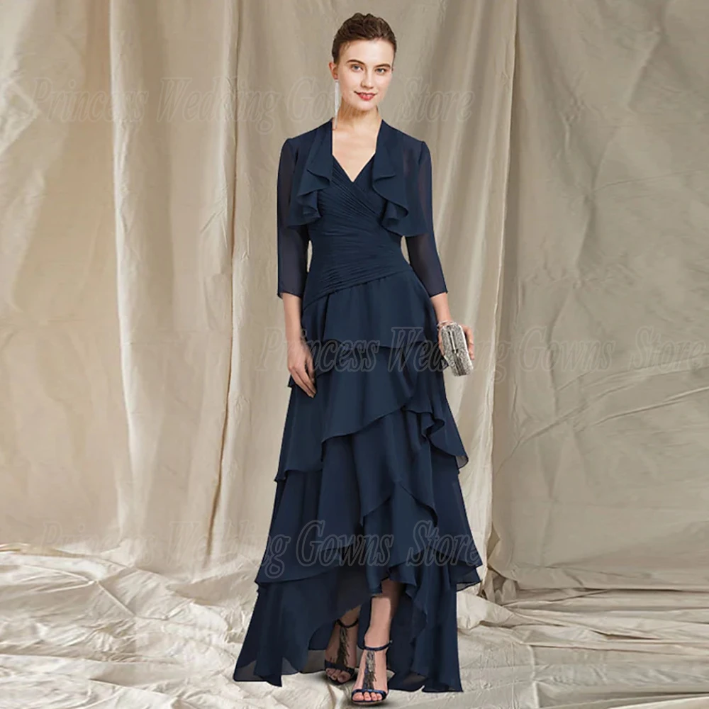 

Elegant Mother Of The Bride Dresses With Jacket Two Piece Chiffon Formal Godmother Wedding Guest Gown Tiered Floor Length Custom