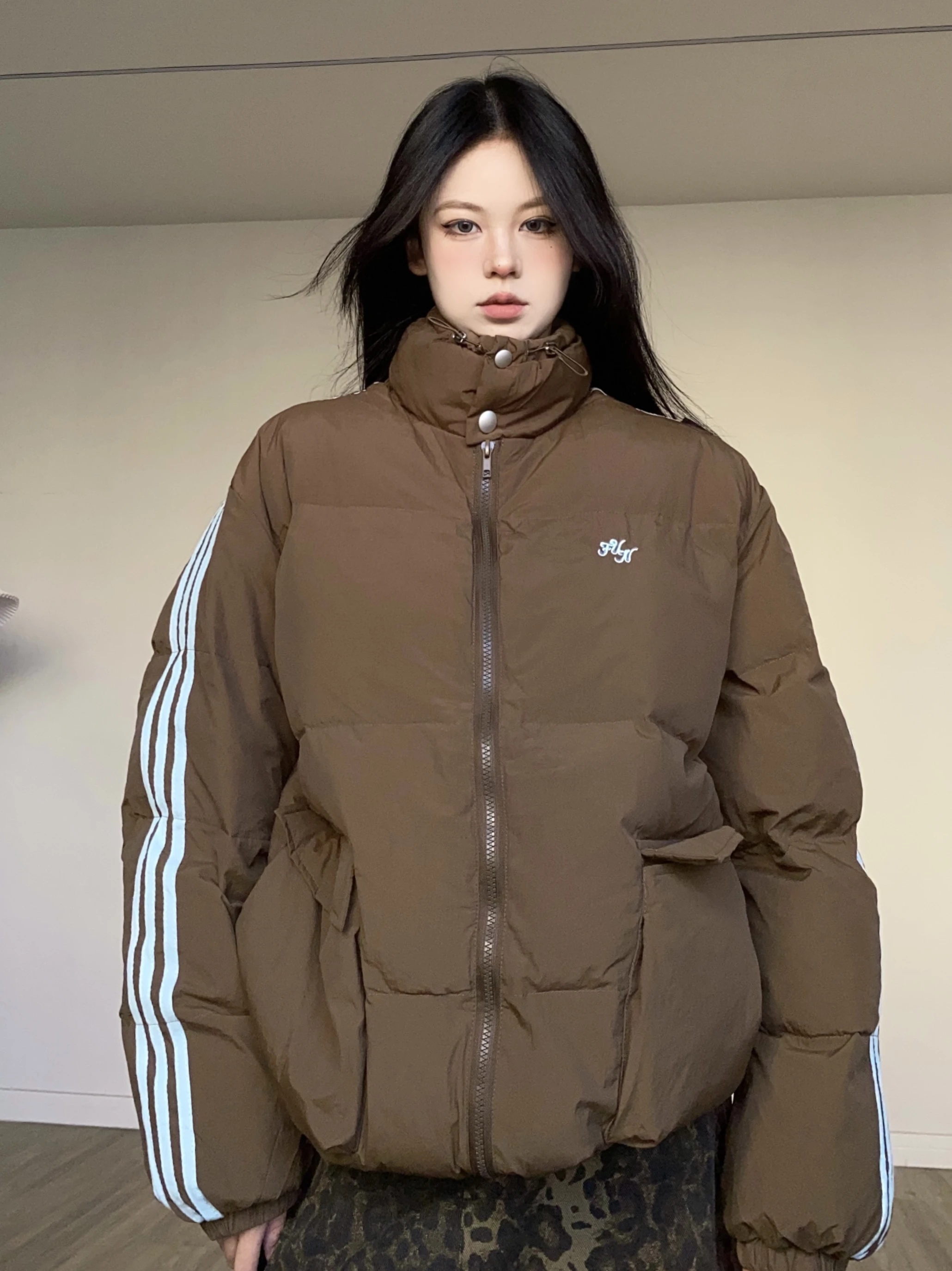 

Куртка BabyStudios в стиле ретро, американская, в полоску, с цветными блоками, из хлопка, свободного кроя, уличная одежда для пар, модная женская куртка на молнии