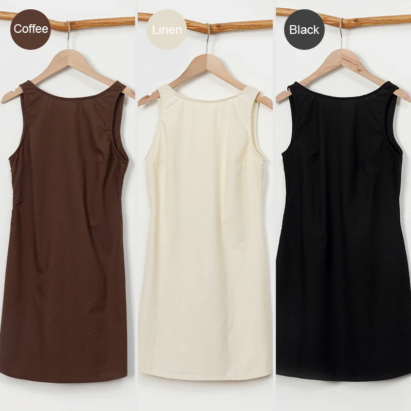 Women's Cotton Linen Dress New Style Solid Color Round Neck Sleeveless Backless Sexy Elegant Jumpsuit Short Skirt vestidos
