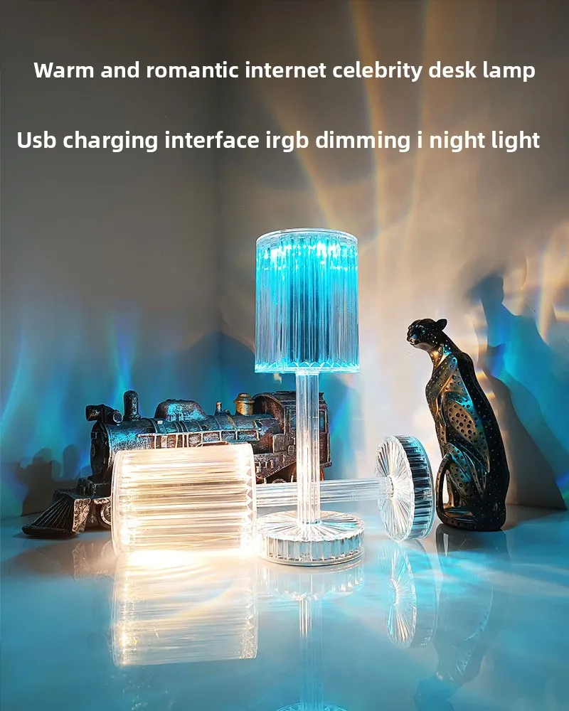 Lampe de bureau en cristal rose diamant, chargeur USB, lampe de chevet pour chambre à coucher, cadeau créatif, veilleuse d'ambiance