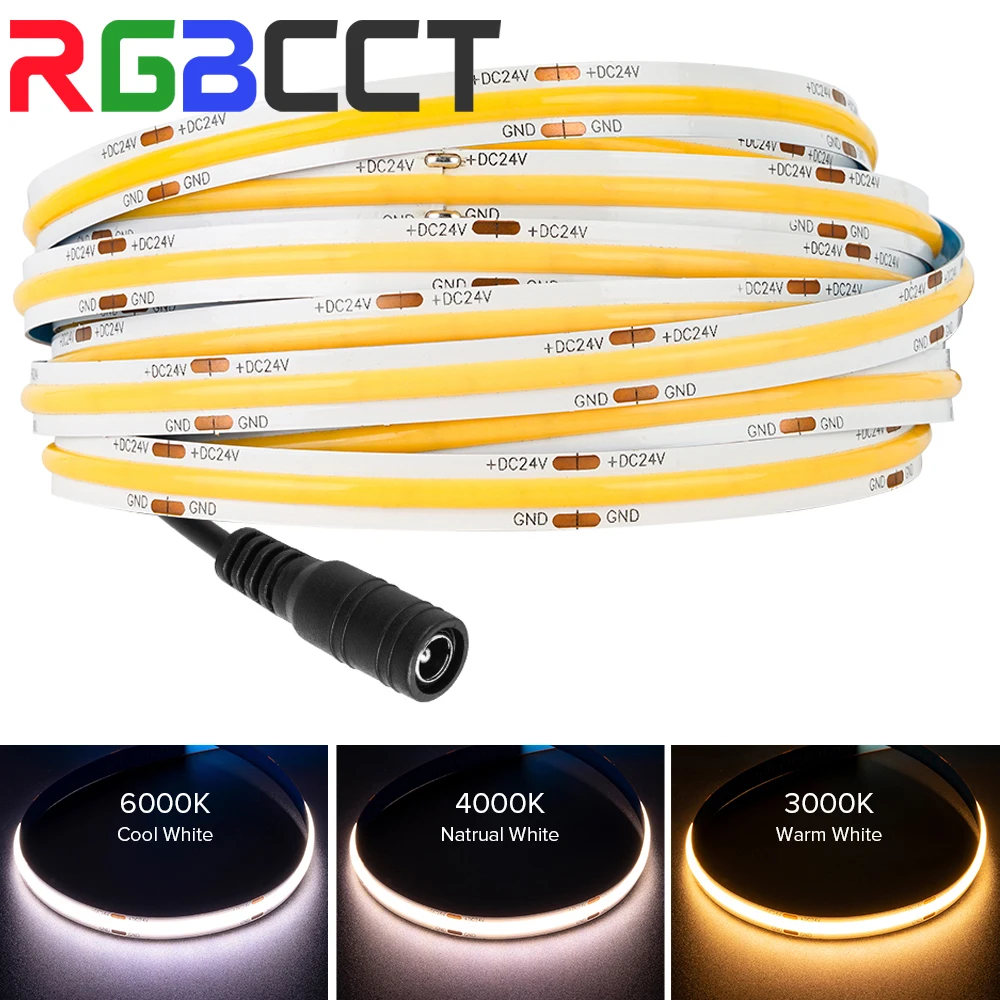 

5m Roll 1600 LEDs Flexible COB FOB LED Strip Lights FCOB High Density Light Linear Warm Nature Cool White Dimmable DC12V DC24V