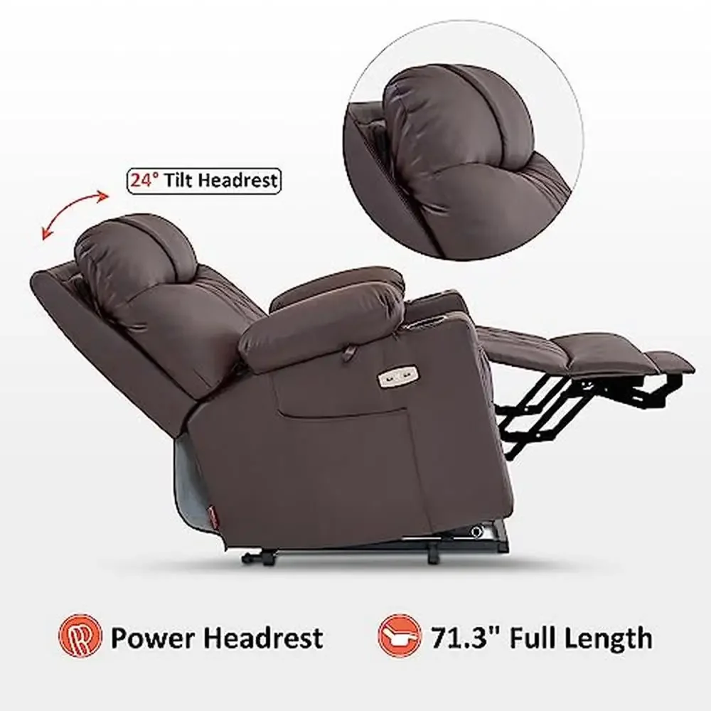 Power Lift Recliner Chair Sofa Small Size Massage Heating Elderly USB Ports Petite People Faux Leather Adjustable Headrest