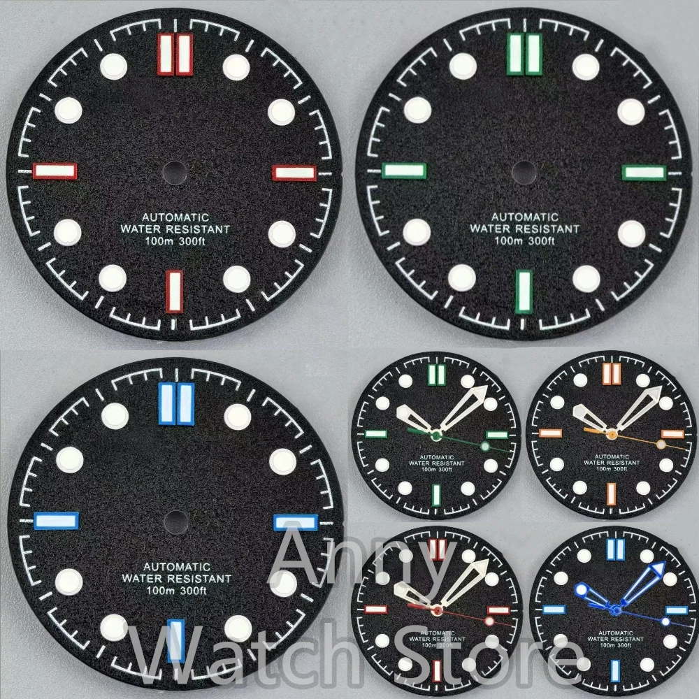 NH35 Watch Accessories 31mm Black Texture Watch Dial Orange/Red Second Hands Green Luminous For NH34 NH36 NH38 ETA PT5000