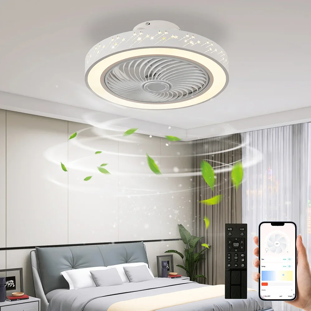 Smart App ceiling fan 46CM fans with lights remote control bedroom decor ventilator Retractable Silent meteor Fan with Lighting