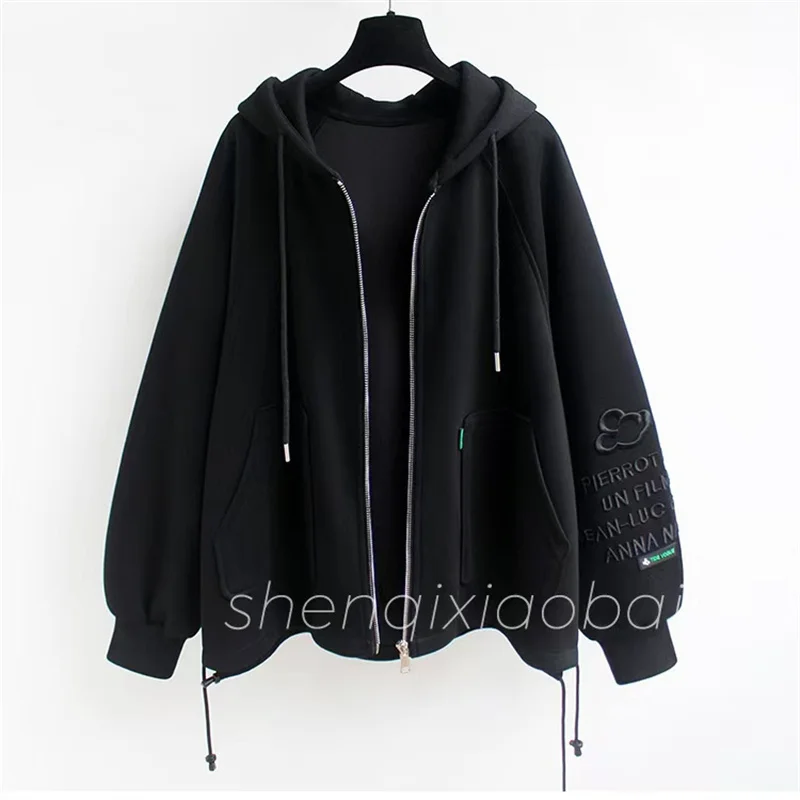 Añadir suéter acolchado de terciopelo Abrigo con capucha Mujer Joker Invierno Nuevo Mickey Heavy Industries Letras bordadas Abrigo con cremallera