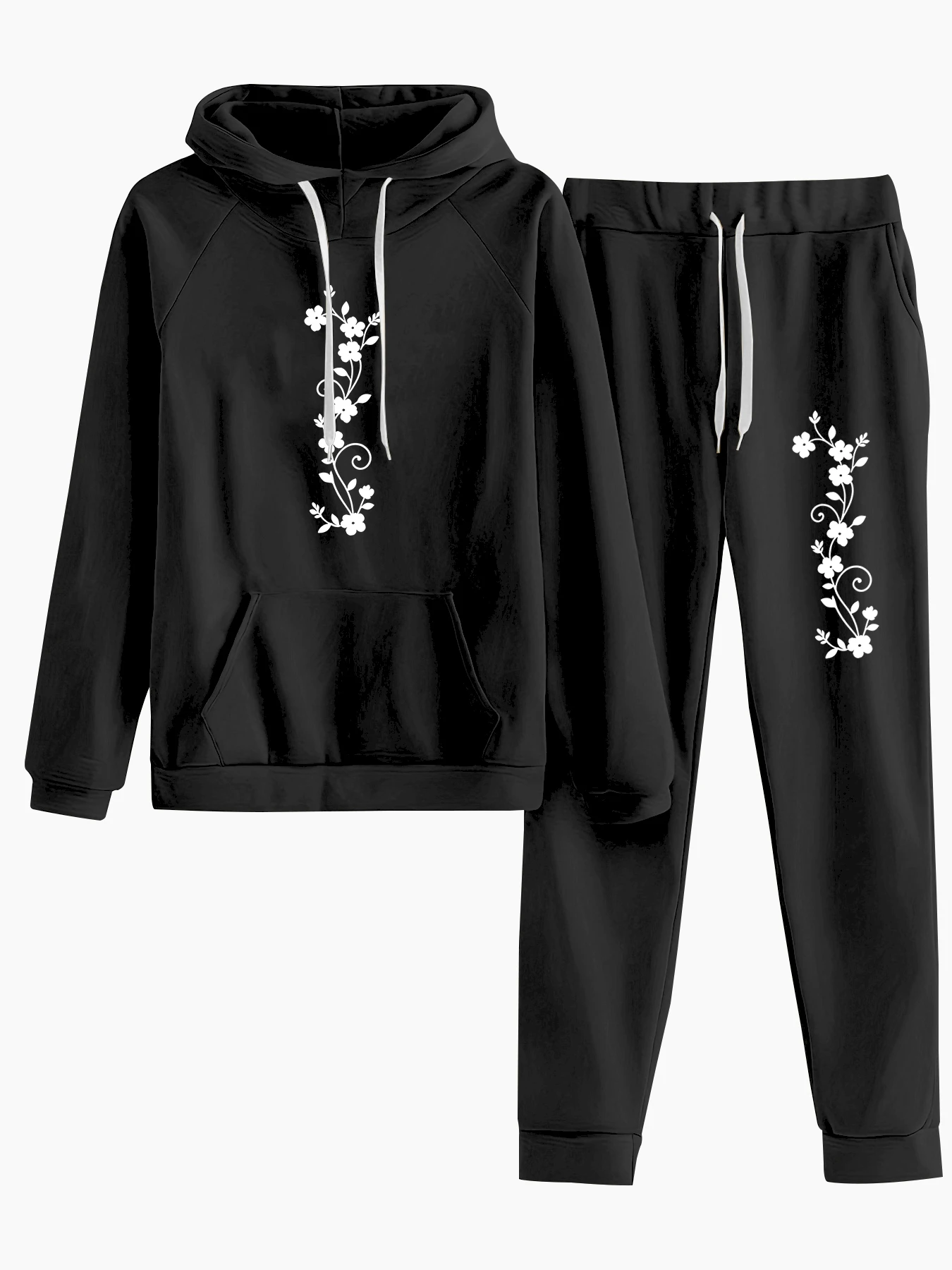 Unique Design Style with Floral Print, Women's Loose Oversized Hoodie, Essential for Autumn and Winter, Fleece-Lined and Thickened Hoodie, European and American Fashion for Couples, Long-Sleeve Regular Fit, Machine Washable, Durable and Warm, Comfortable, Casual Versatile Item for Women, Structured and Durable, Warm and Comfortable, Perfect for Girls' Gatherings, Practical and Beautiful Hooded Design, Sweatshirt and Jogger Pants Two-Piece Set, Women's Clothing