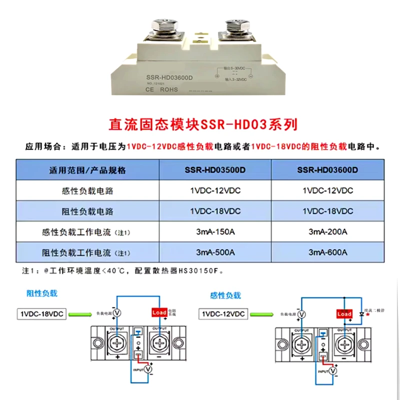 الأصلي والعلامة التجارية الجديدة SSR-HD03500D تيار مستمر التحكم تيار مستمر مرحل الحالة الصلبة HD03600D 500A 600A 30VDC عالية الطاقة تيار مستمر وحدة الحالة الصلبة