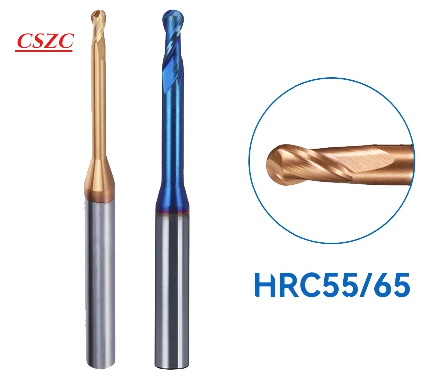 HRC55 HRC65 Carbide Long Neck Ball Nose End Mills CNC Deep Groove Cutter Milling Cutter Router Bit Knife R0.15  R1 Endmills