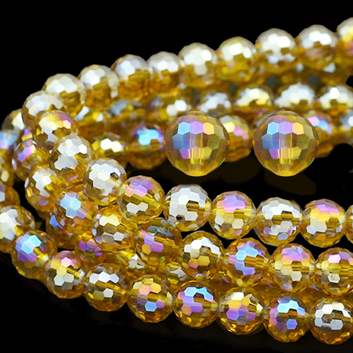 Amber AB Colored 96-Sided Ball Spacers Austrian Crystal Loose Beads For DIY Jewelry Making Bracelet Charms Accessories 6/8/10MM