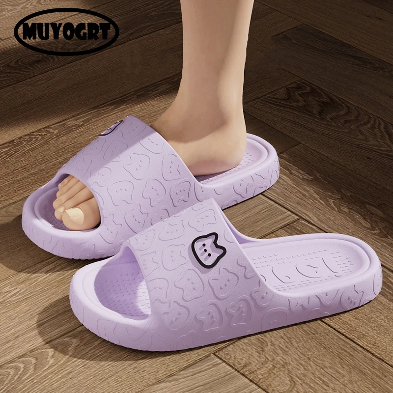 2023 Cute Cat Print Women Slippers Home Indoor Slides Men Women Flat Slippers Cartoon Non-Slip Outdoor Beach Slides Shoes Shower