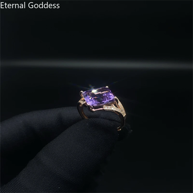 Ring Large Particles of Natural Amethyst 925 Silver Ring Simple Store Promotions Popular Jewelry Support Detection for Women