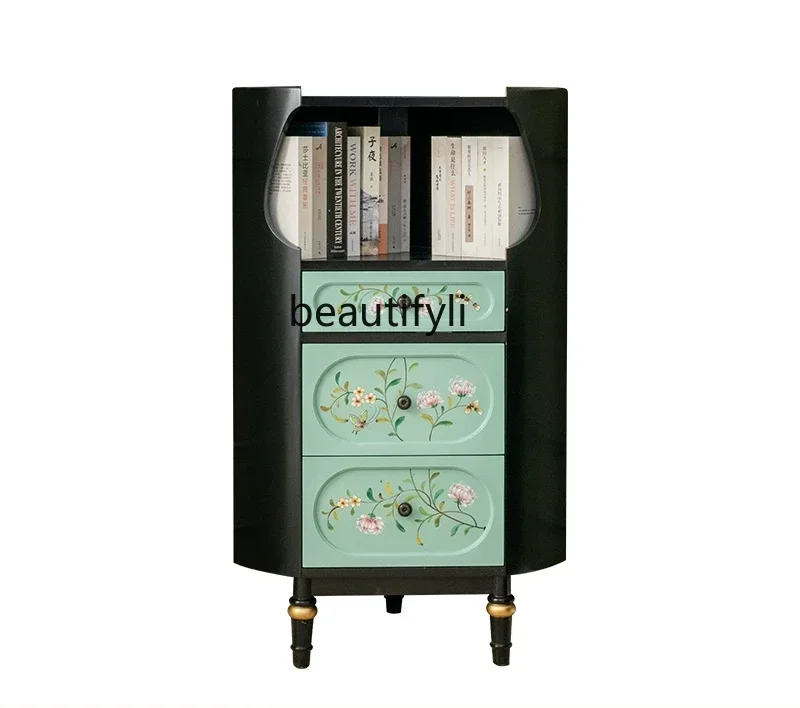 

HAmerican Country Living Room Corner Cabinet Bedroom Bedside Bookcase Triangle Cabinet Shelf Hand Painted Furniture
