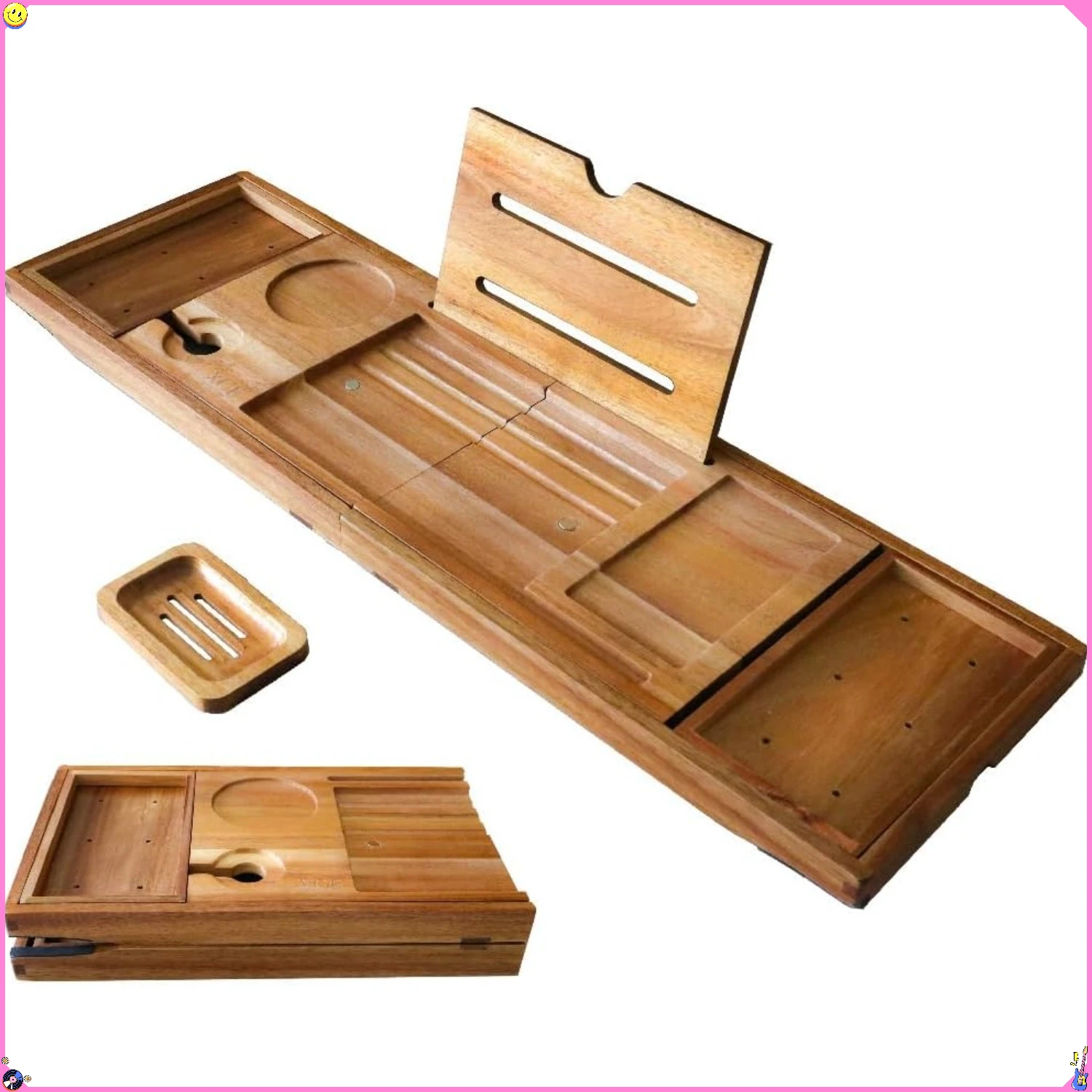 

Foldable Bathtub Tray Expandable to 105cm for Luxury Bath, Bath Tray for Bathtub (Acacia Wood)