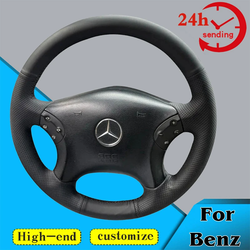 Custom Genuine Leather Car Steering Wheel Braid Cover 100% Fit For Mercedes Benz W203 C-Class 2001-2007 Car Interior Accessories