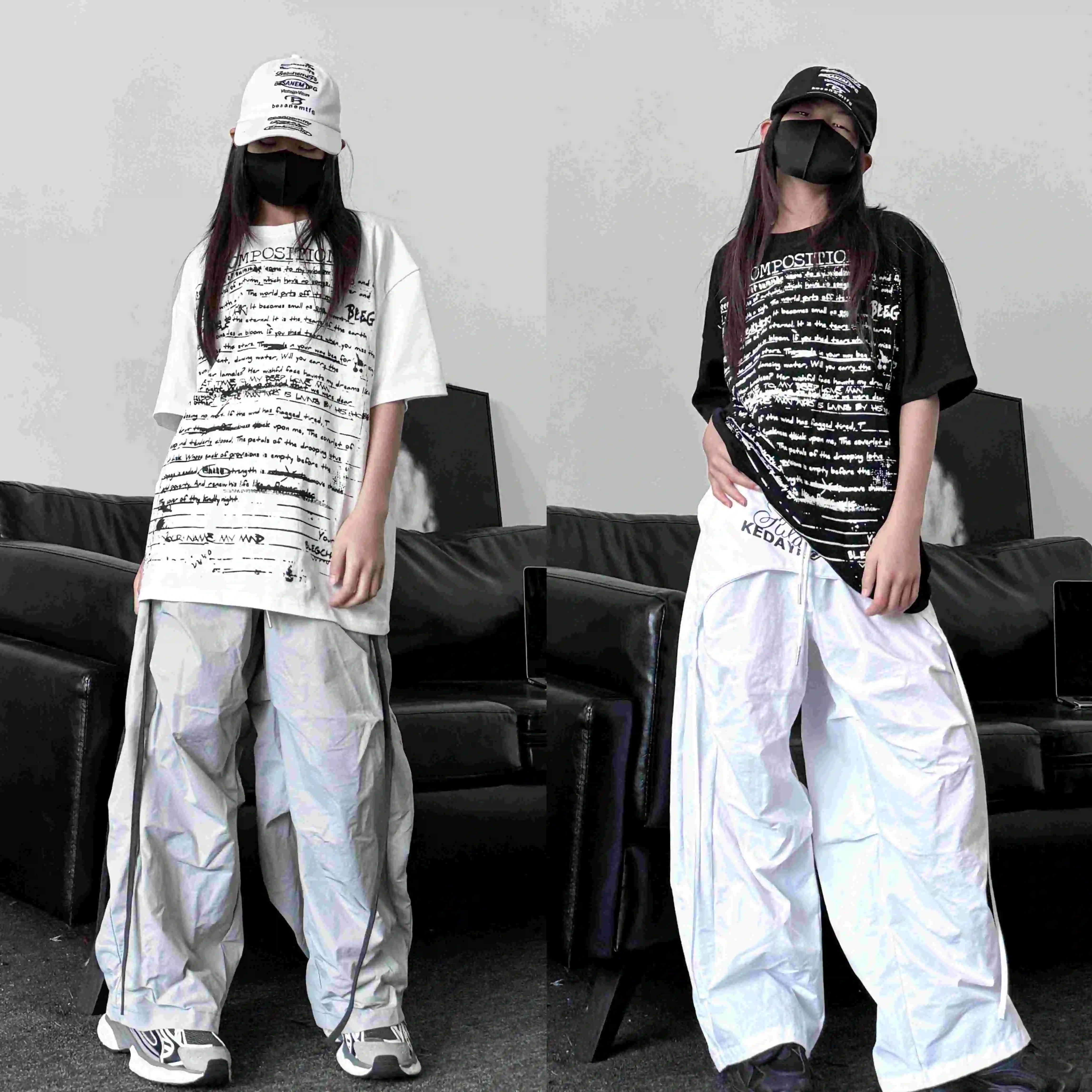 

Fashion Printed Loose T-Shirt Waistband Wide Leg Pants Jazz Dance Costumes For Girls Boys Streetwear Hip Hop Clothing DQS19771