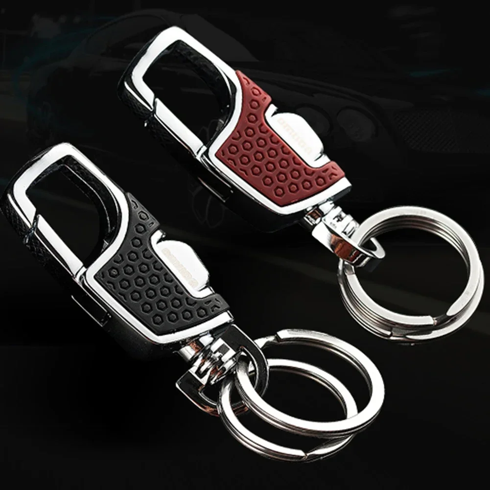 Business Double Switch Keychain Metal Leather 360 Degrees Rotatable Key Holder Rings Buckle Fashion Men's Luxury Car Keyring