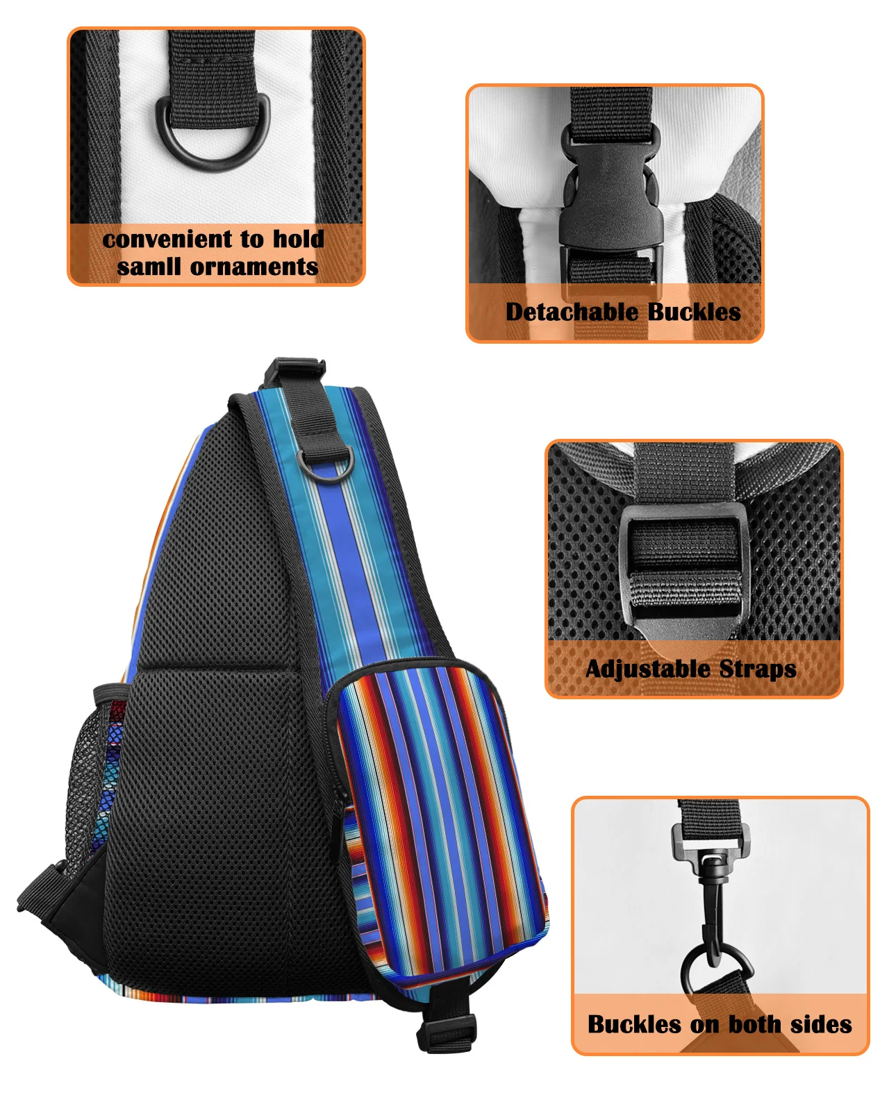 Colorful Mexican Stripes Chest Bag for Men Women Casual Crossbody Bag Outdoor Travel Climb Waterproof Sling Bag