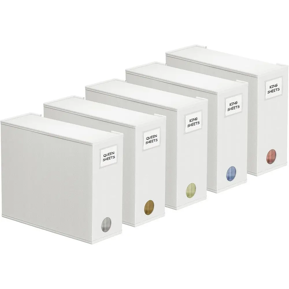 

5 Pack Bed Sheet Organizers and Storage, Foldable Sheet Organizer for Linen Closet, Sheets Set Folder Keeper with Window XL (Que