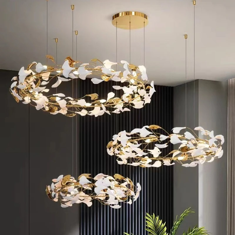 Luxury Gingko Leaf Chandelier - Custom Designer Ceiling Light For Living Room Hotel Lobby Villa & Duplex Staircase