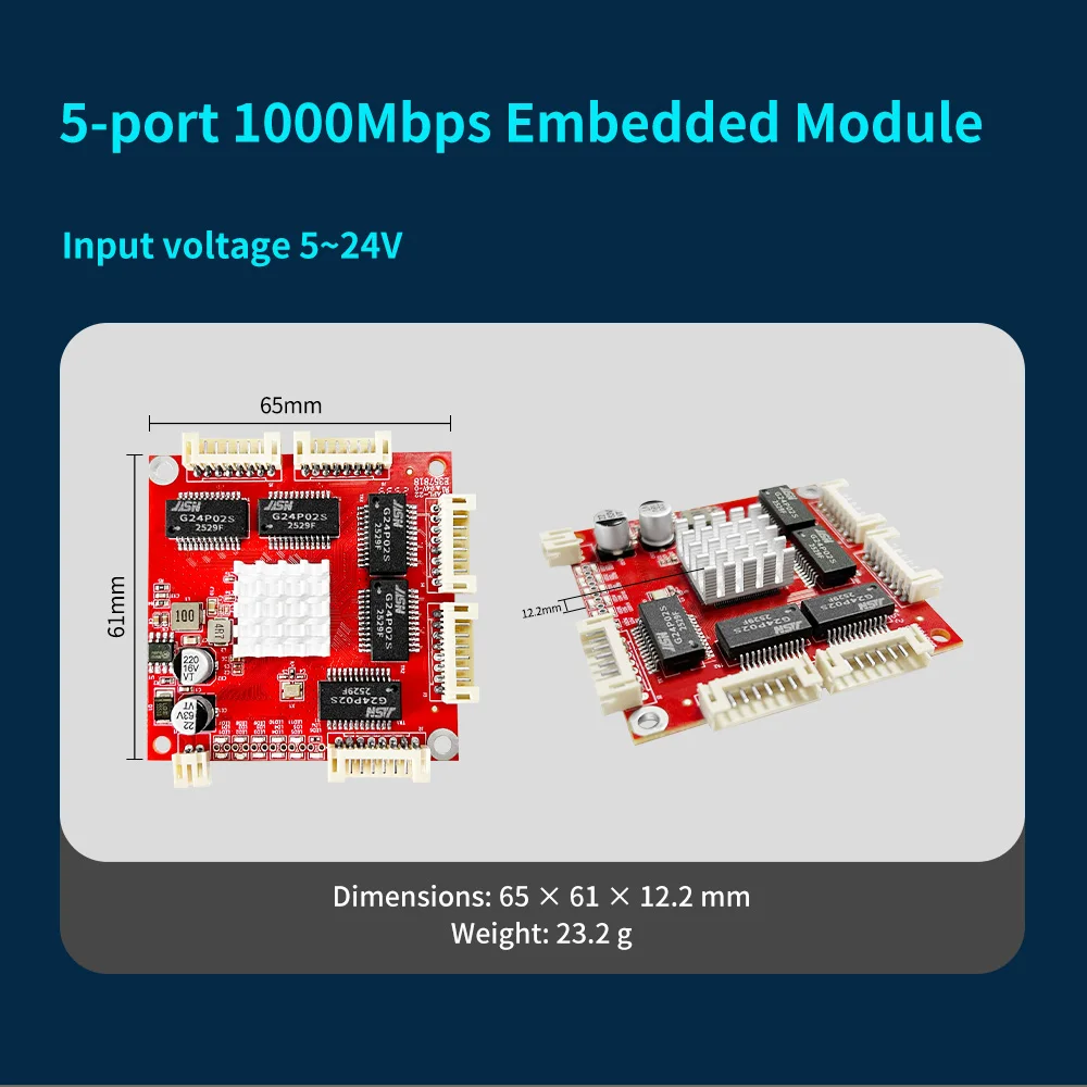 ONTi Mini 3/5 portów 10/100/1000Mbps Gigabit Ethernet switch PCBA dla wbudowanego modułu zintegrowanego, szeroki zakres napięć wejściowych 9-57V DC