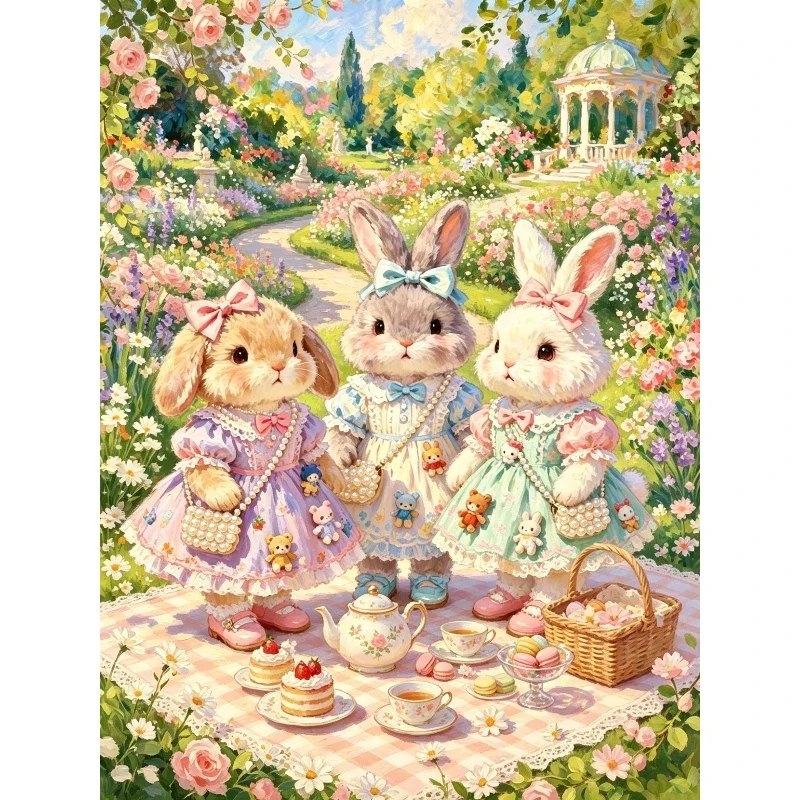 Diamond Painting Kit Cute Pet Rabbit Three Rabbits Handmade Embroidery Bedroom Living Room Decorative Cartoon Cross Stitch