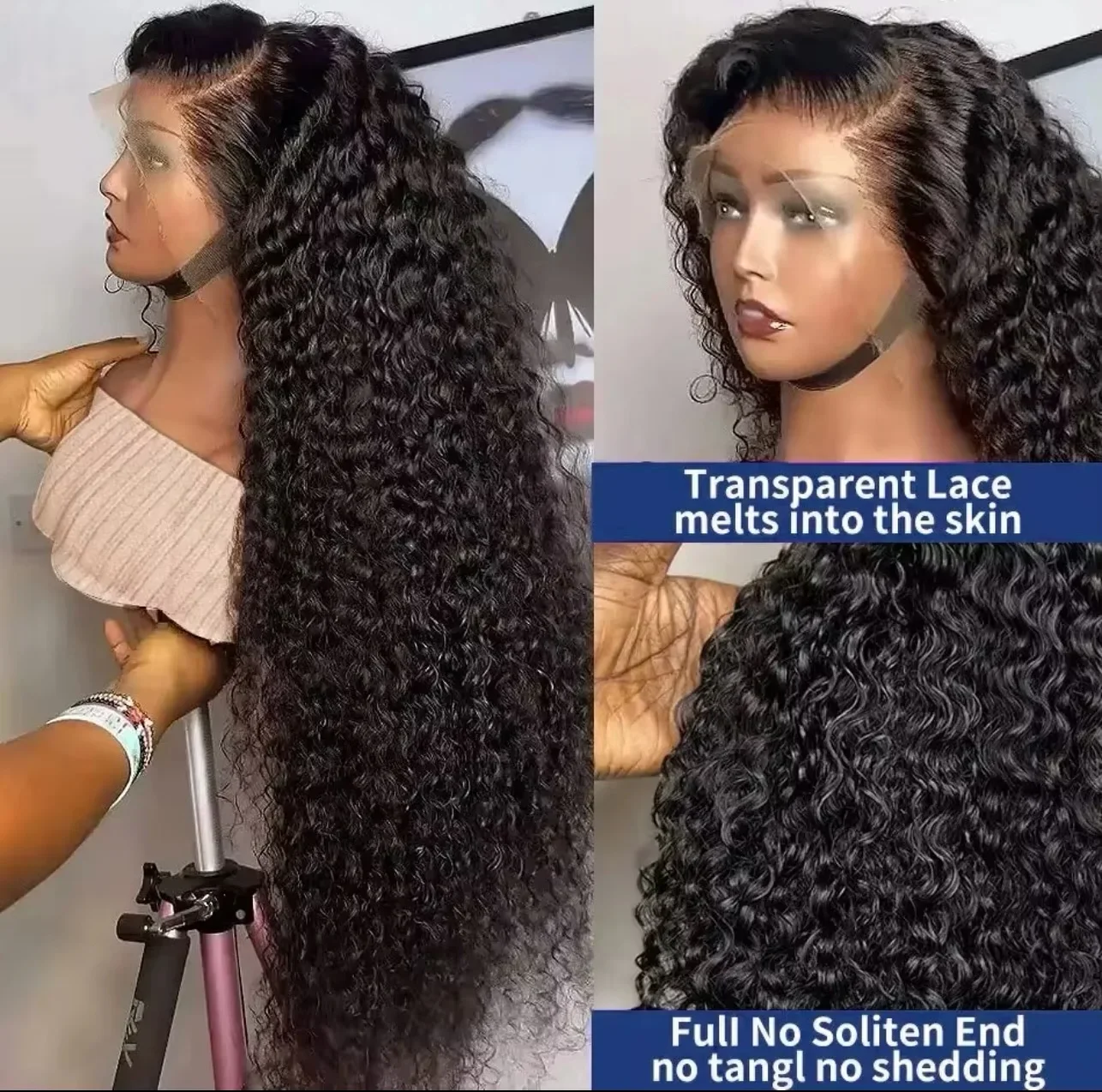 Natural Black Kinky Curly Soft Glueless 180Density 26Inch Long Deep Lace Front Wig For Women With Baby Hair Preplucked Daily