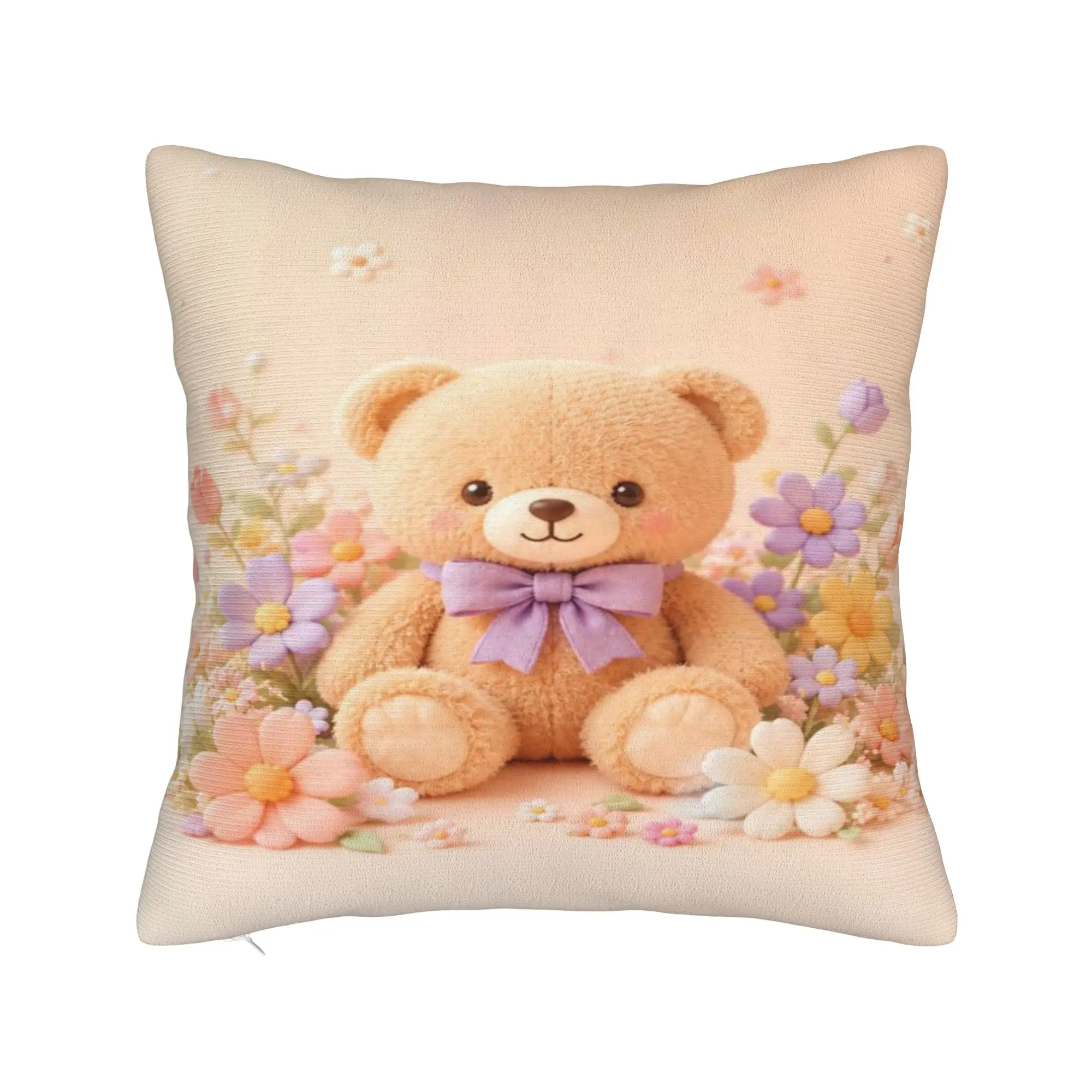 Colorful Teddy Bear Floral Pillow Cover  Novelty Pillow Case For Living Room Sofa Comfy Cushion Cover Birthday Gift