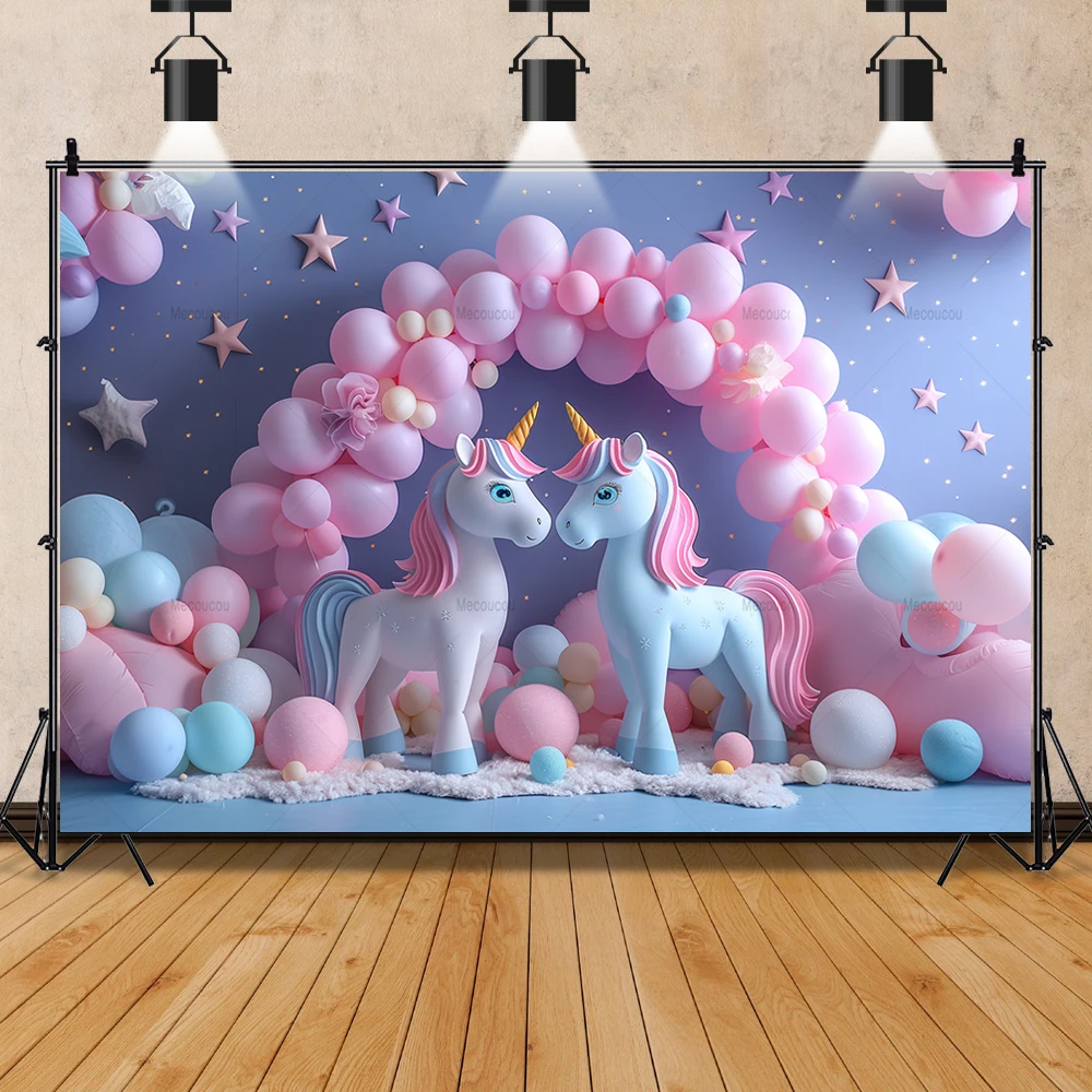 Colorful balloon Birthday Party Backdrop for Photography Customized Girls First Rainbow Decor Background Studio Props