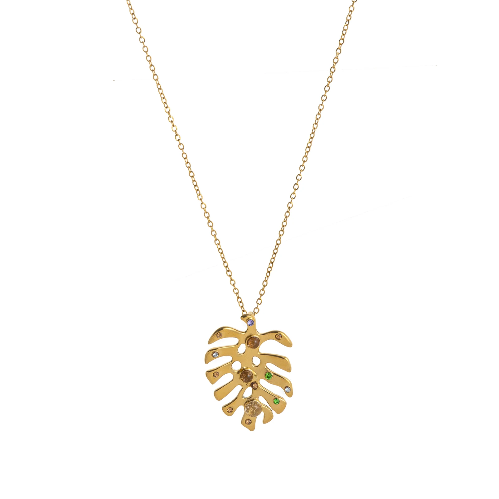 Fashionable personalized retro popular leaf shaped heart shaped zircon pendant Necklaces for women