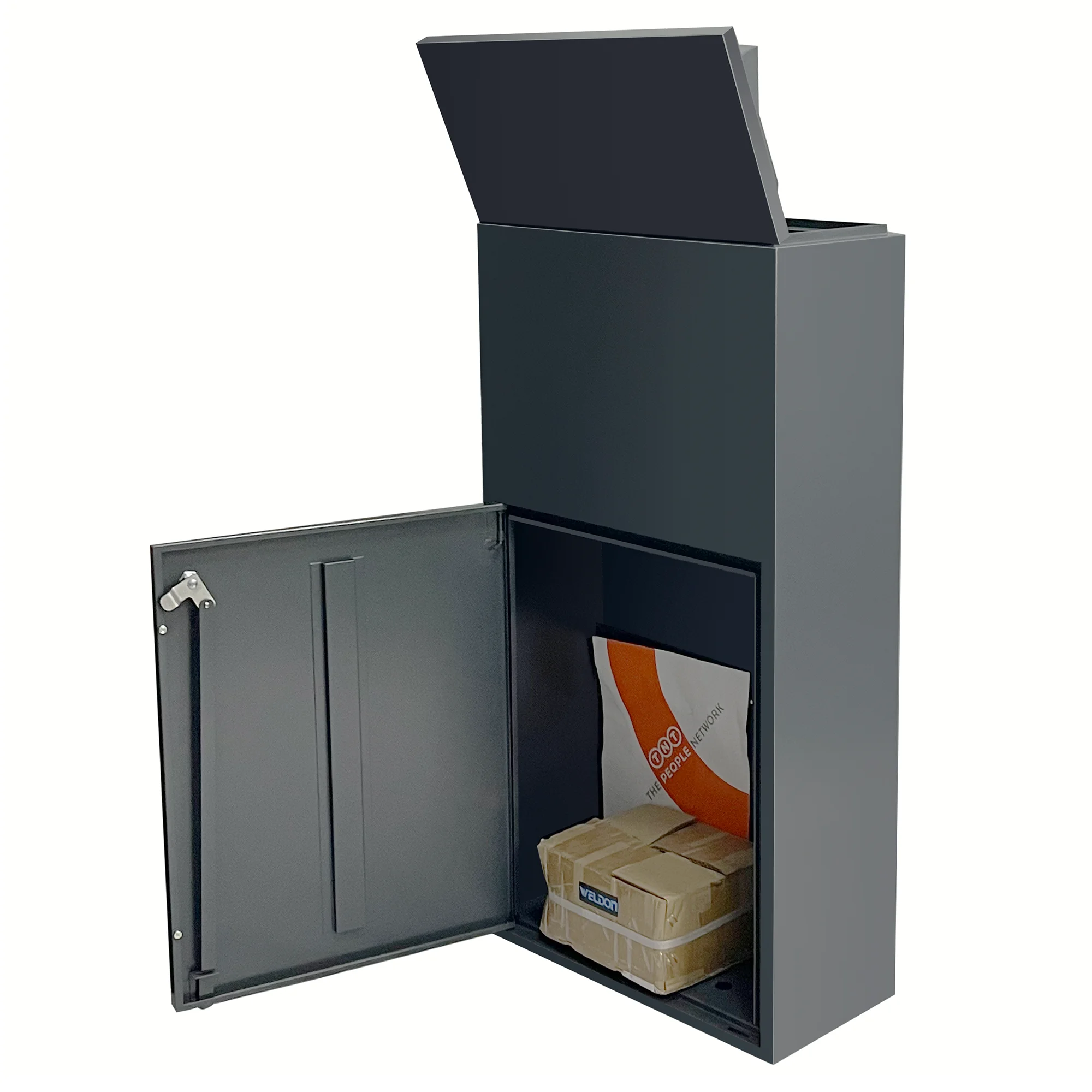 Pillar Letterbox Galvanized Steel Anti-Theft Top Lifted Outdoor Parcel Delivery Box Wood Grain Stripe view 2