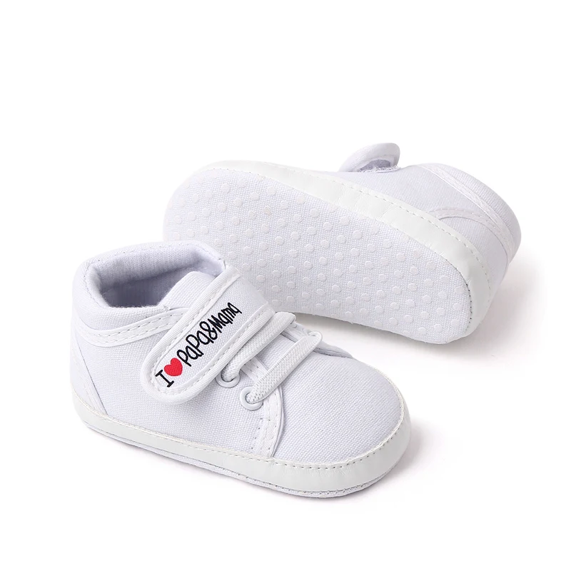 Zapatillas blancas para bebés y niños, zapatos informales antideslizantes con suela de goma y letras estampadas para primavera