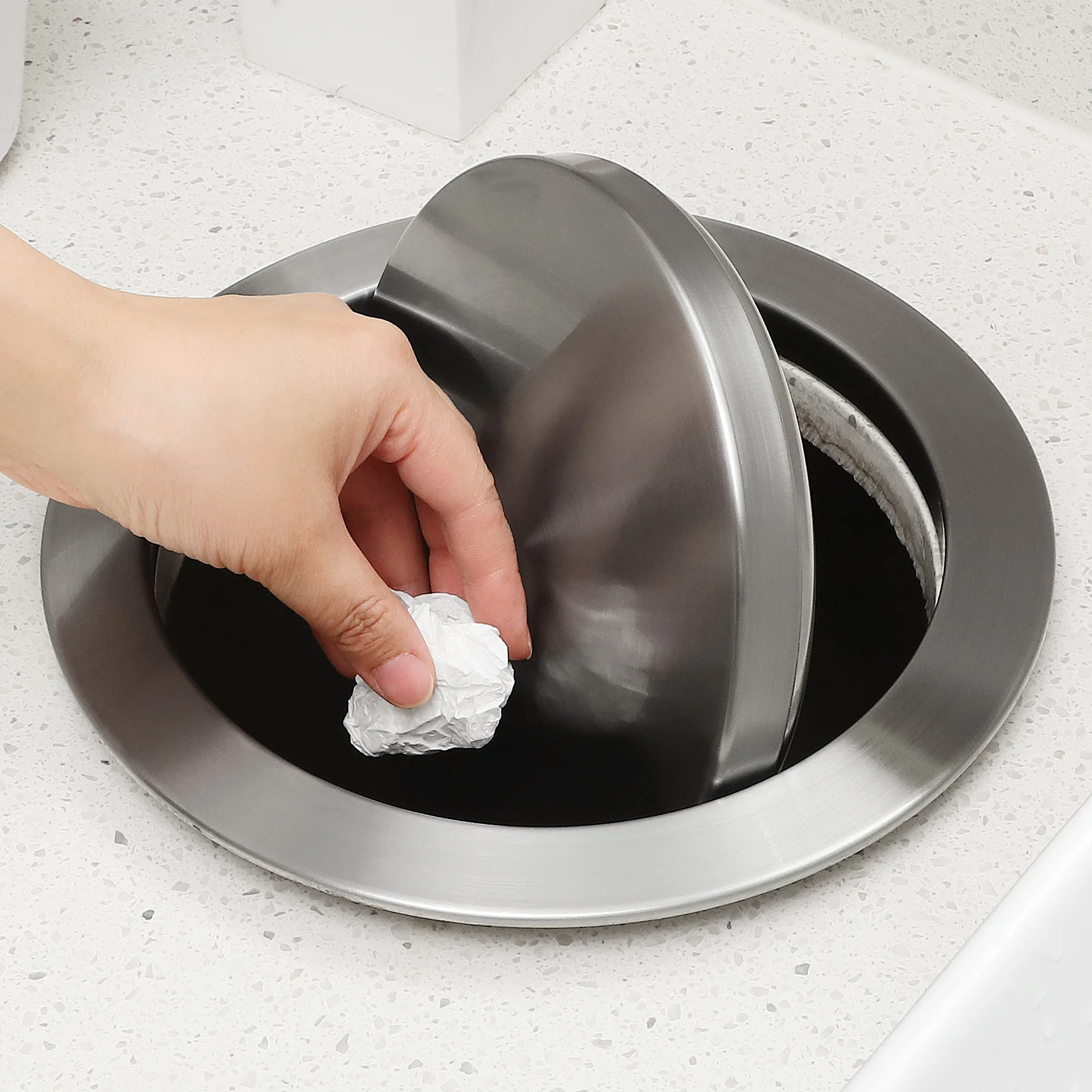

Stainless Steel Trash Grommet Round Countertop Waste Chute Drop-In Lid For Kitchen Bathroom Desktop Heavy Duty Odor
