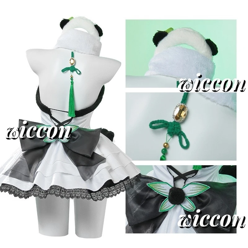 Naraka: Bladepoint Feria Shen Panda estilo vestido Lolita maquillaje disfraz Cosplay sombrero tocado calcetín conjunto