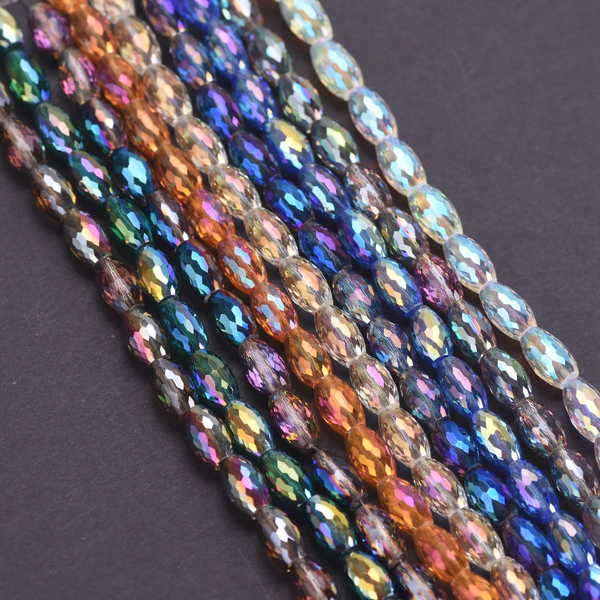 20pcs 10x6mm Shiny Colorful Plated Rugby Oval Faceted Crystal Glass Loose Beads For Jewelry Making DIY Findings