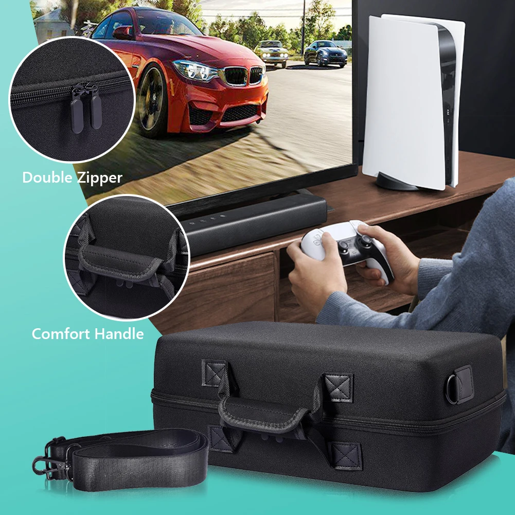 Carrying Case Shockproof Hard Shell Case Large Capacity Portable Storage Bag with Shoulder Strap for PS5 Slim Console Controller