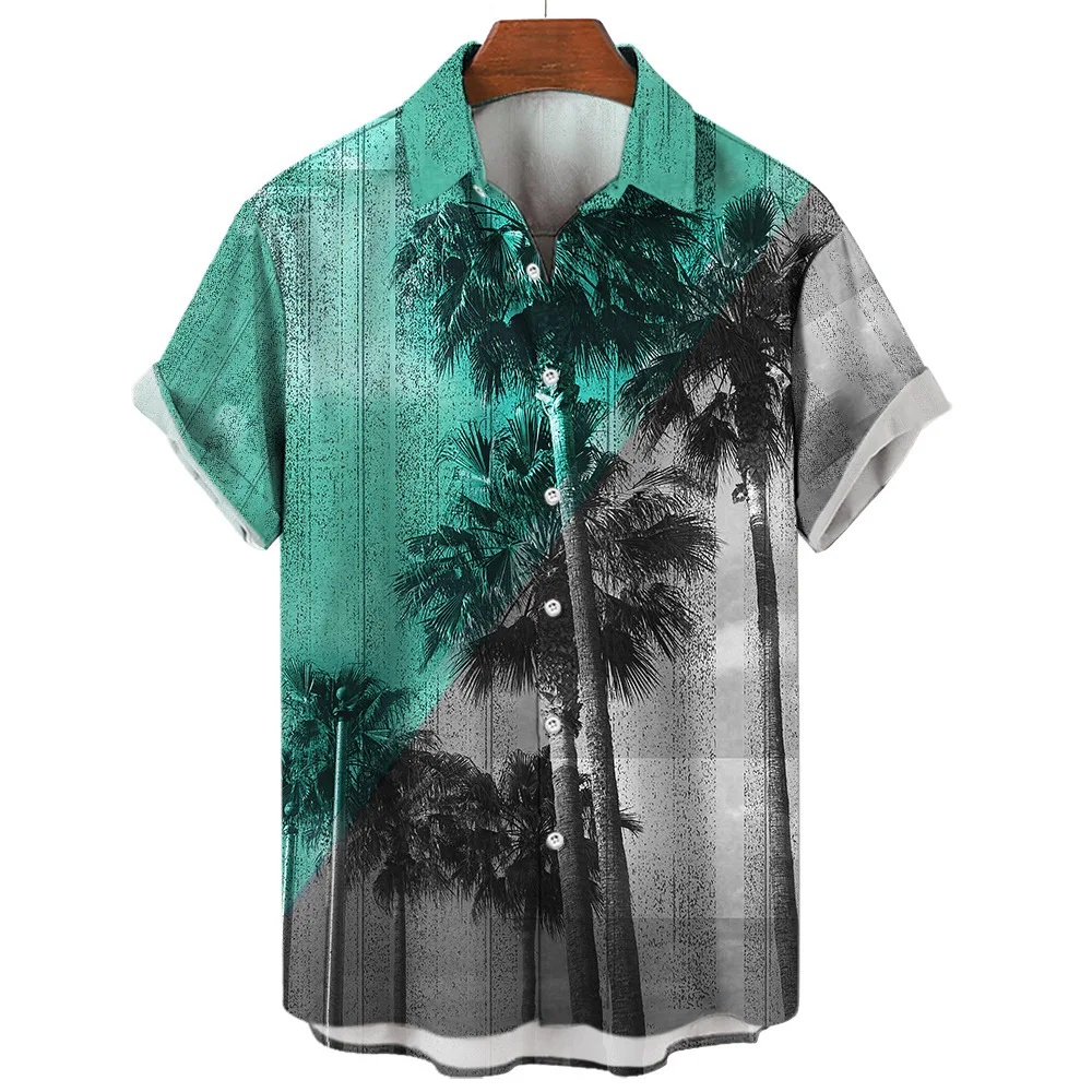 

Europe and the United States Summer Hot Men's Hawaiian Shirt 3D Digital Print Lapel Fashion Casual Short-sleeved Cardigan Top