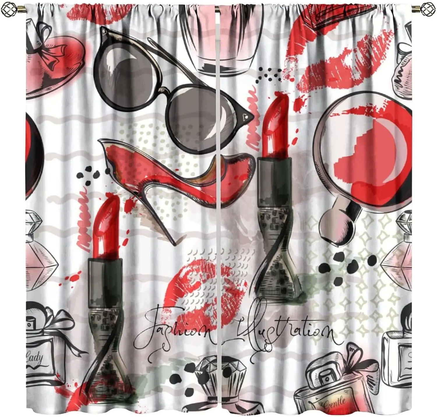 Fashion Makeup Curtains Modern Woman Lipstick Perfume High Heels Lips Romantic Cosmetic Blackout Window Drapes Bedroom Living