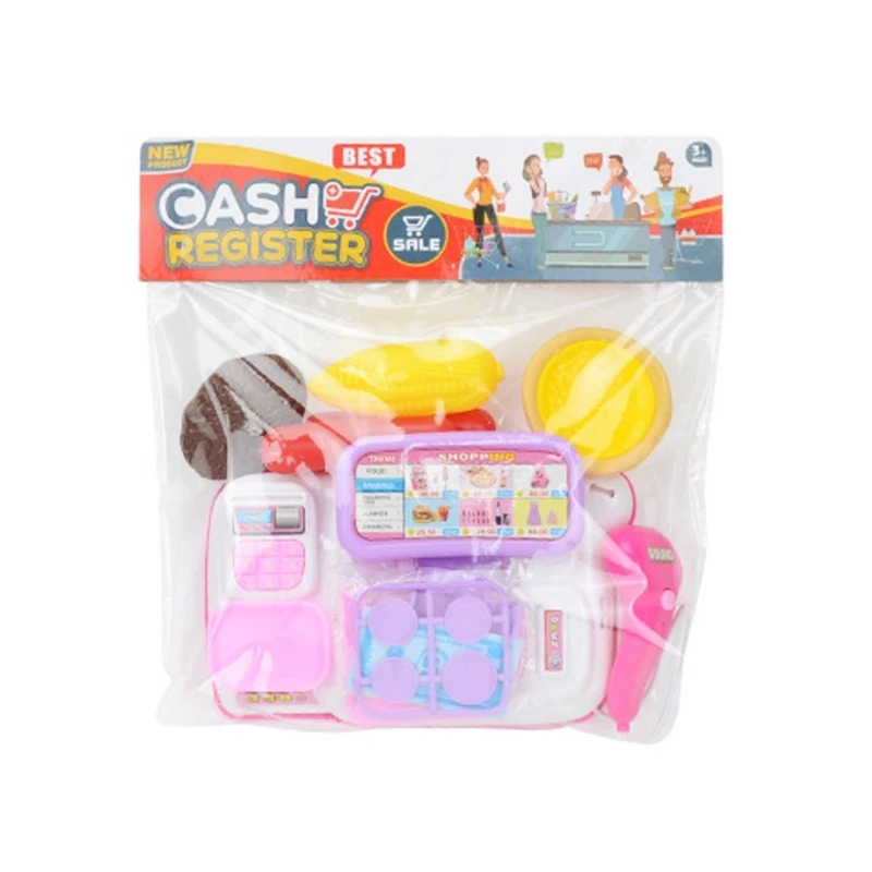 Plastic Cash Register Supermarket Toy Set with Scanner Calculator Microphone Kid Pretend Play Supermarket Toy Gift