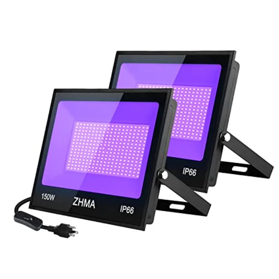 

150W Black Lights for Glow Party Large SpaceBlacklight Luz Negra with Plug and Switch 180°Metals Adjustable Bracket IP66 Waterp