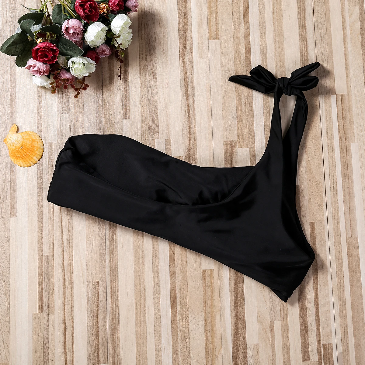 여성용 싱글 숄더 매듭 짧은 탑 수영복, 비치웨어 분리 탑, 비키니 비키니 수영복, 2024 패션