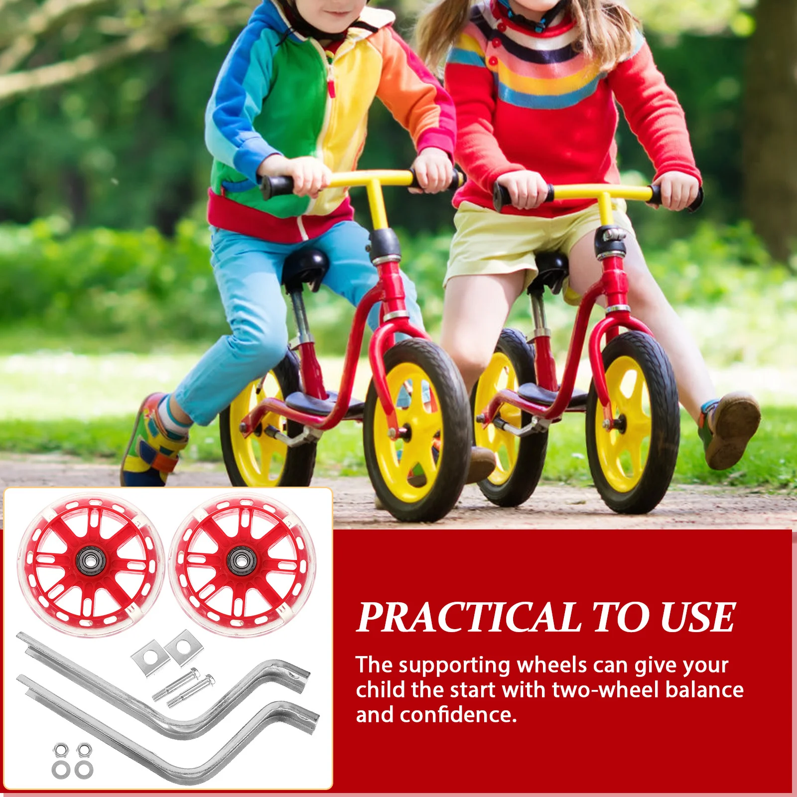 Bike Training Wheels Red High Strength Silent Flash Auxiliary Wheel Adjustable Balance Stability Accessories