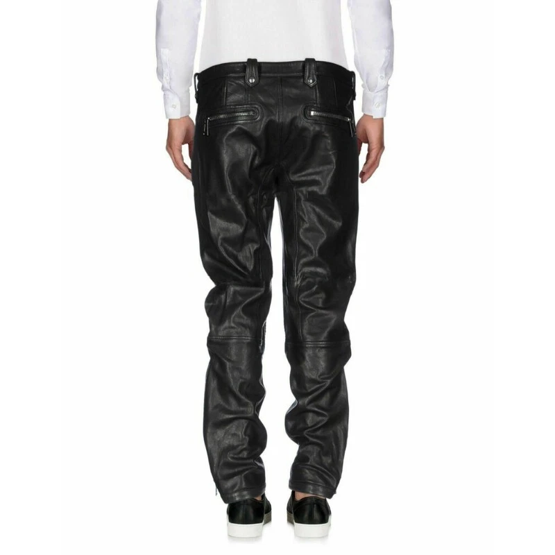 Men's Black Genuine Sheepskin Leather Pants Handmade Pants Fashionable Trend