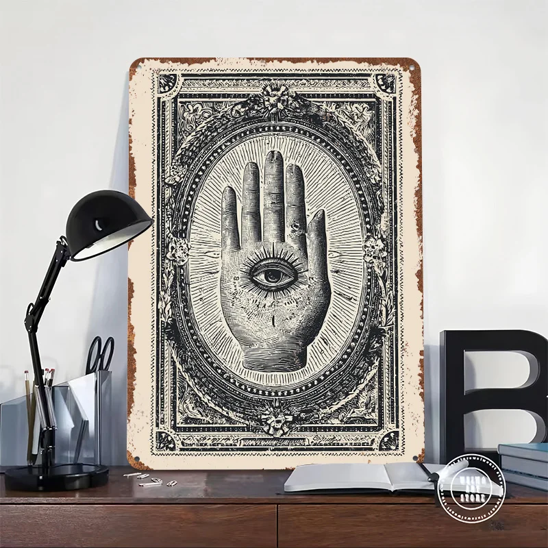 All-Seeing Eye Hand Symbol Poster Customized Vintage Metal Signs Wall Art Retro Tin Plaque for Office Decoration Gaming House