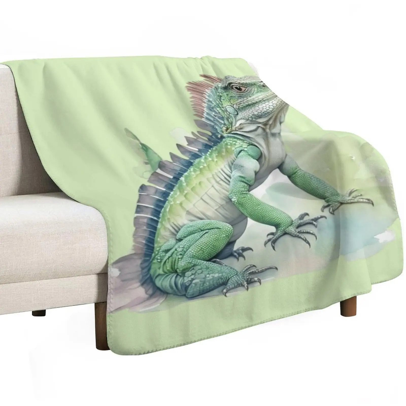 watercolor style, animal sticker Animals Series - cute iguana - pleasant iguana - animal wearing clothes Throw Blanket