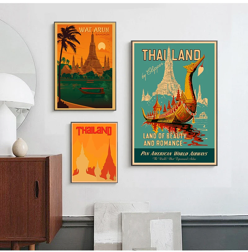 Visit Bangkok Thailand Travel Canvas Paintings Vintage Wall Pictures Kraft Posters Coated Wall Stickers Home Decoration Gift