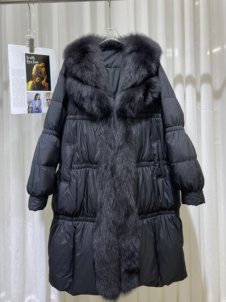 2024 New Fashion Winter Warm Goose Down Jackets Natural Real Fox Fur Collar Women Puffer Jackets Thick Female Outwear Coats