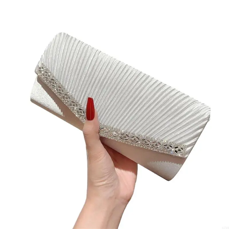 

G7NB Pleated Evening Bag Wedding Gift Clutch Detachable Chain Shoulder Bags Handbag