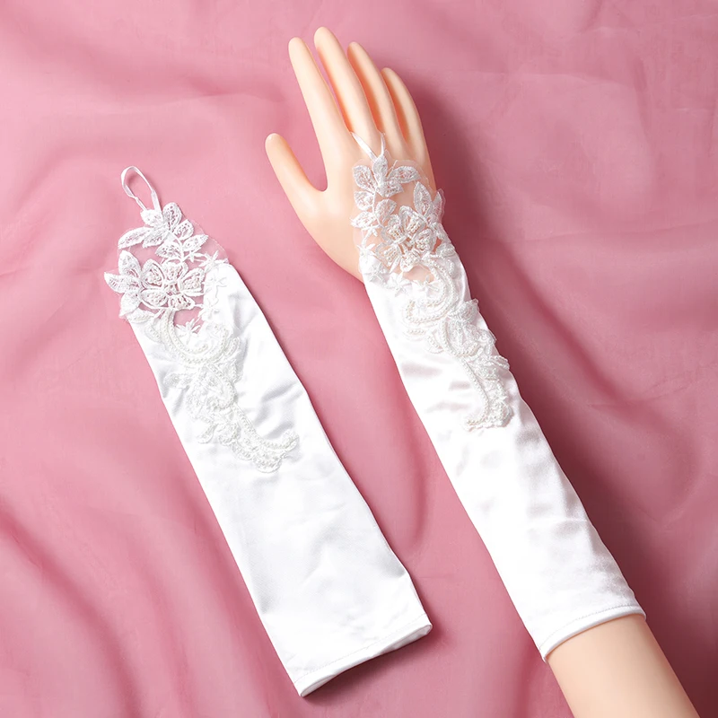 Wedding Bride Gloves Elegant Women\'s Fingerless Printed Elbow Length Wedding Gloves