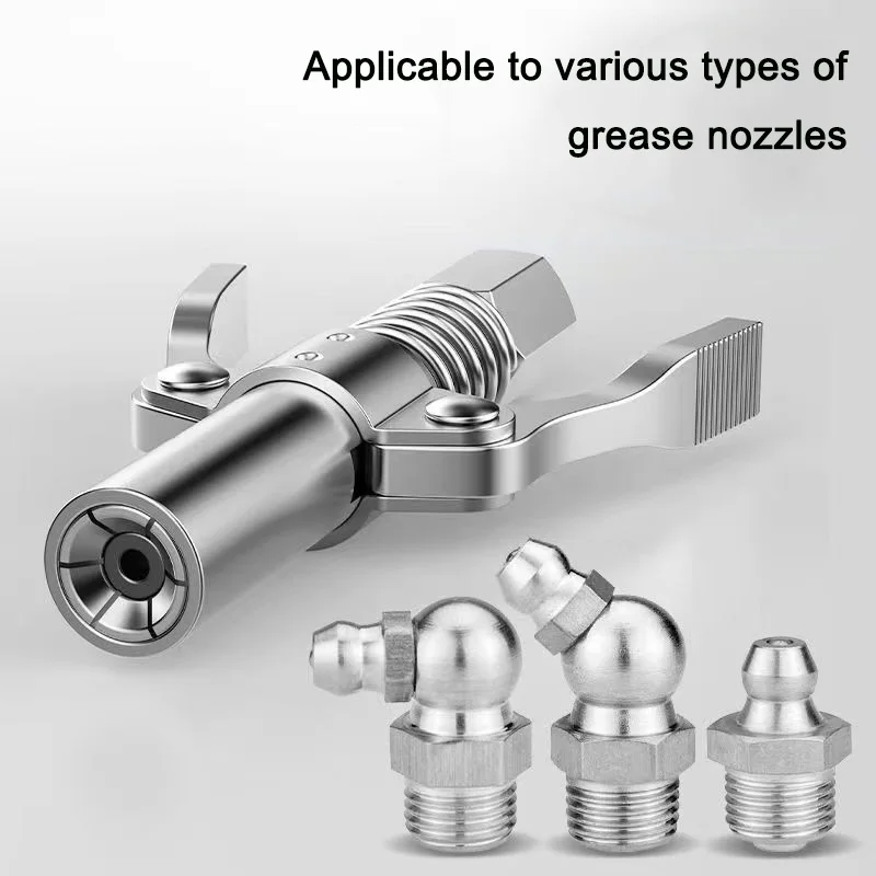 10000 PSI Grease Tool Coupler Heavy-Duty Quick Lock and Release Double Handle Stainless Steel NPTI/8 Leak-Free Grease Tool Tip